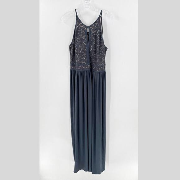 NW Woman Gray Sequin Keyhole Spaghetti Strap Evening Gown Dress Size 14W FLAWED - Picture 1 of 14